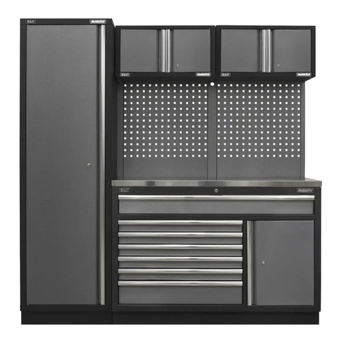 Superline PRO Storage System with Stainless Steel Worktop 1.96m with 2-Door Wall Cabinet