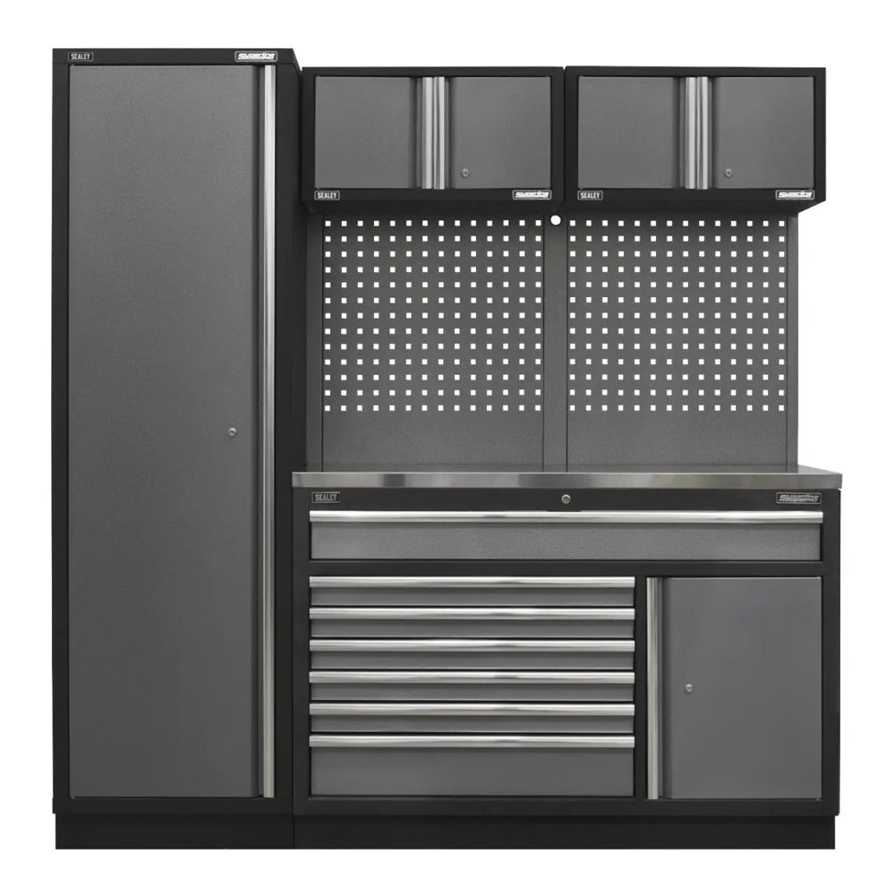Superline PRO Storage System with Stainless Steel Worktop 1.96m with 2-Door Wall Cabinet