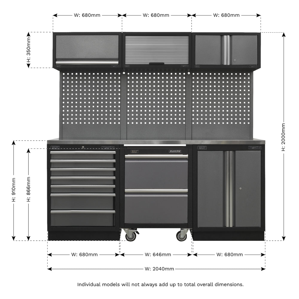 Superline PRO Storage System with Stainless Steel Worktop 2.04m APMSSTACK12SS 12