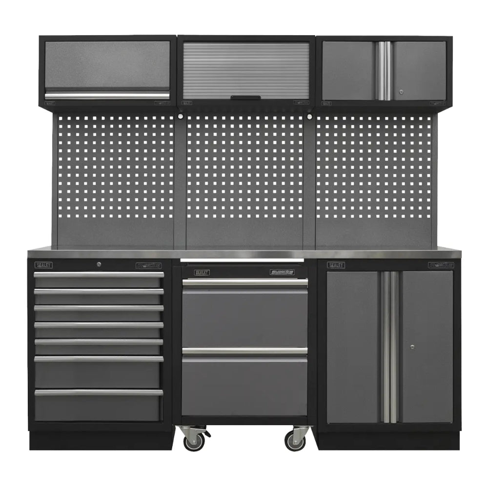 Superline PRO Storage System with Stainless Steel Worktop 2.04m with Workshop Trolley