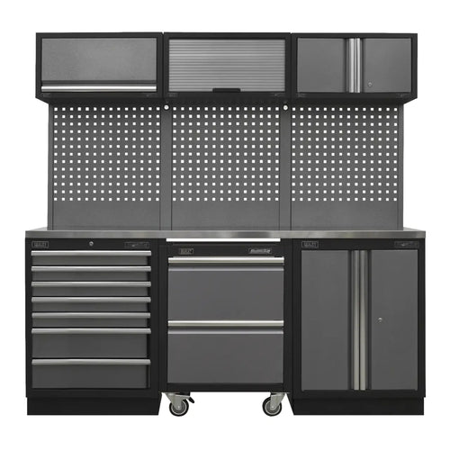 Superline PRO Storage System with Stainless Steel Worktop 2.04m with Workshop Trolley