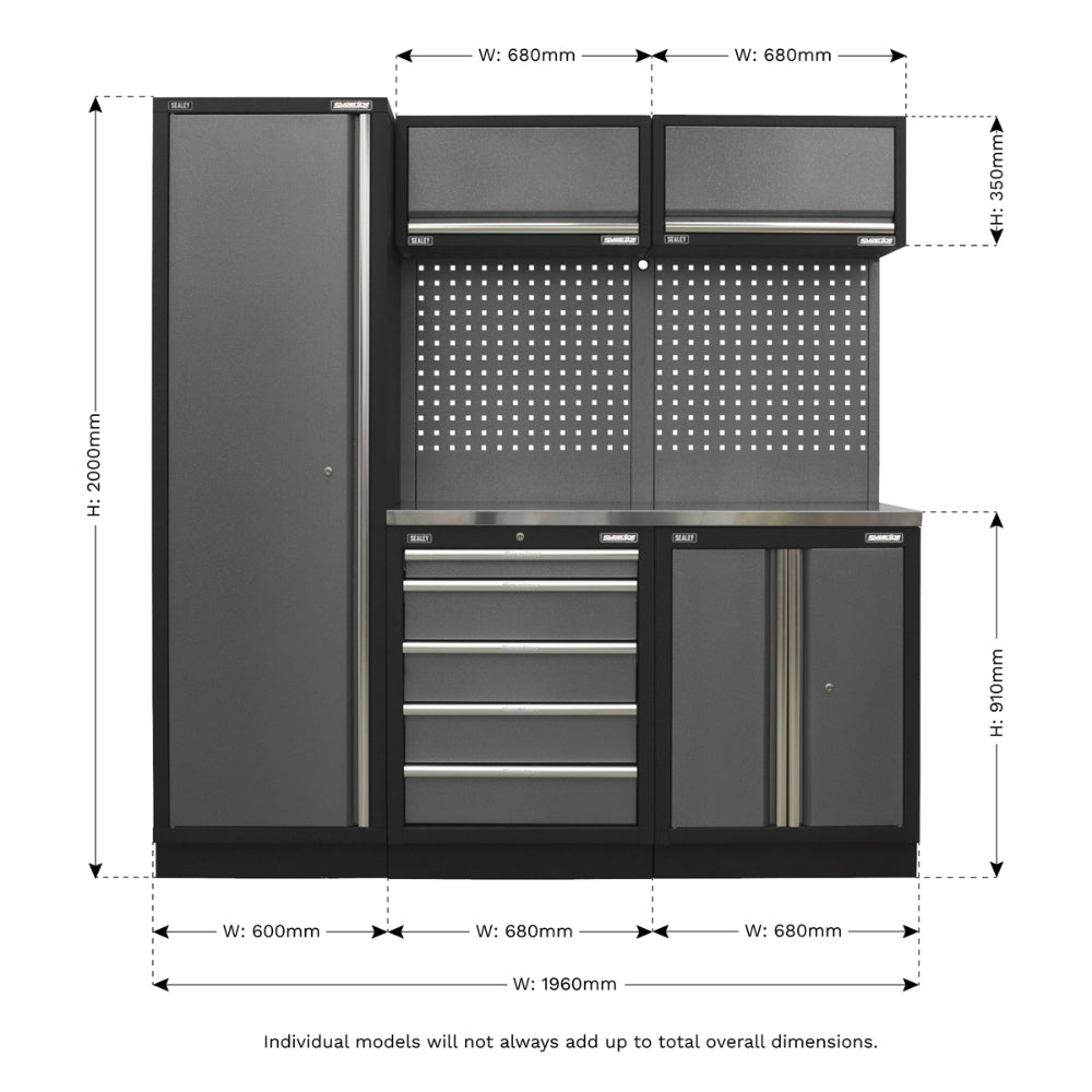 Superline PRO Storage System with Stainless Worktop 1.96m APMSSTACK02SS 10