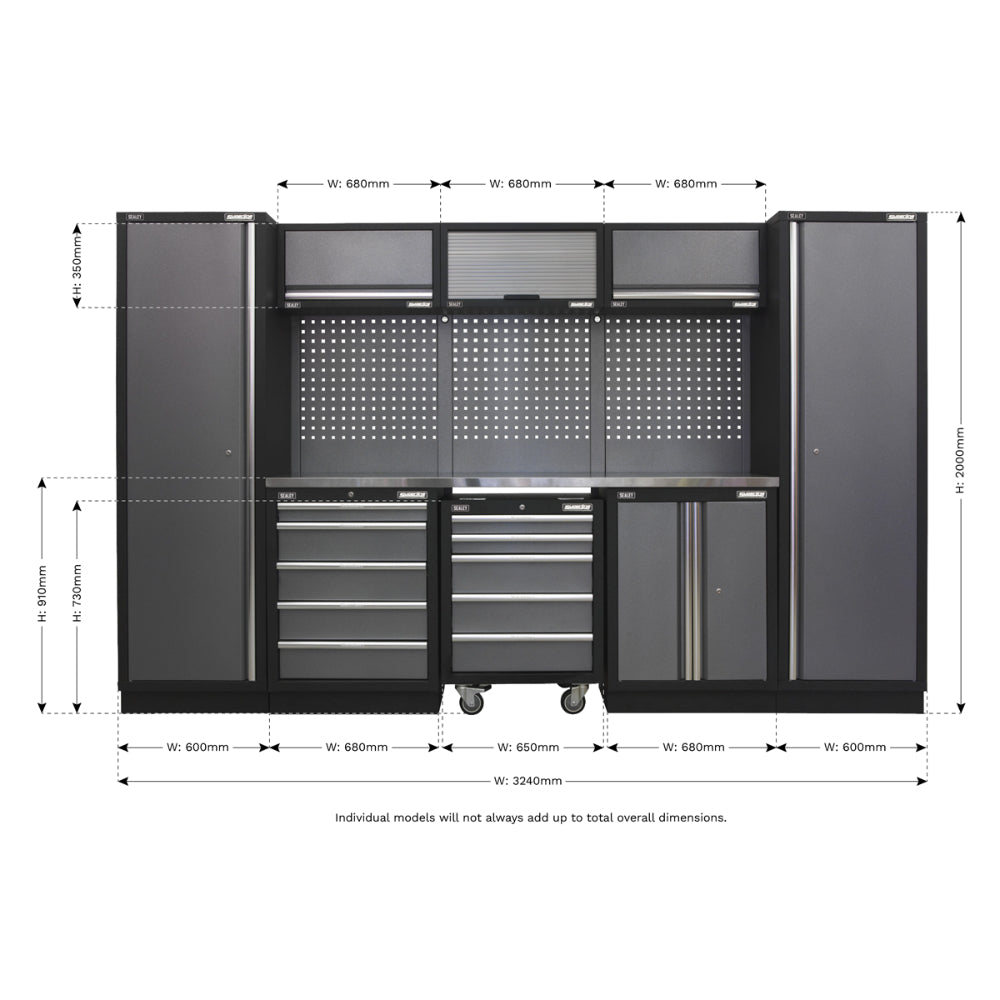 Superline PRO Storage System with Stainless Worktop 3.24m APMSSTACK03SS 12