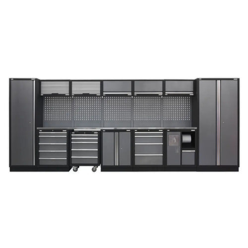 Superline PRO Storage System with Stainless Worktop 4.92m - APMSSTACK01SS