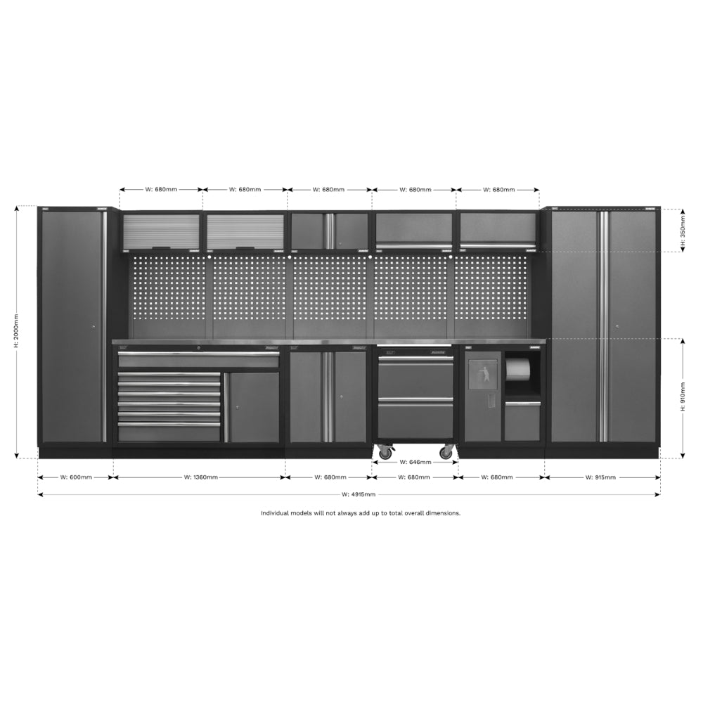 Superline PRO Storage System with Stainless Worktop 4.92m APMSSTACK15SS 15