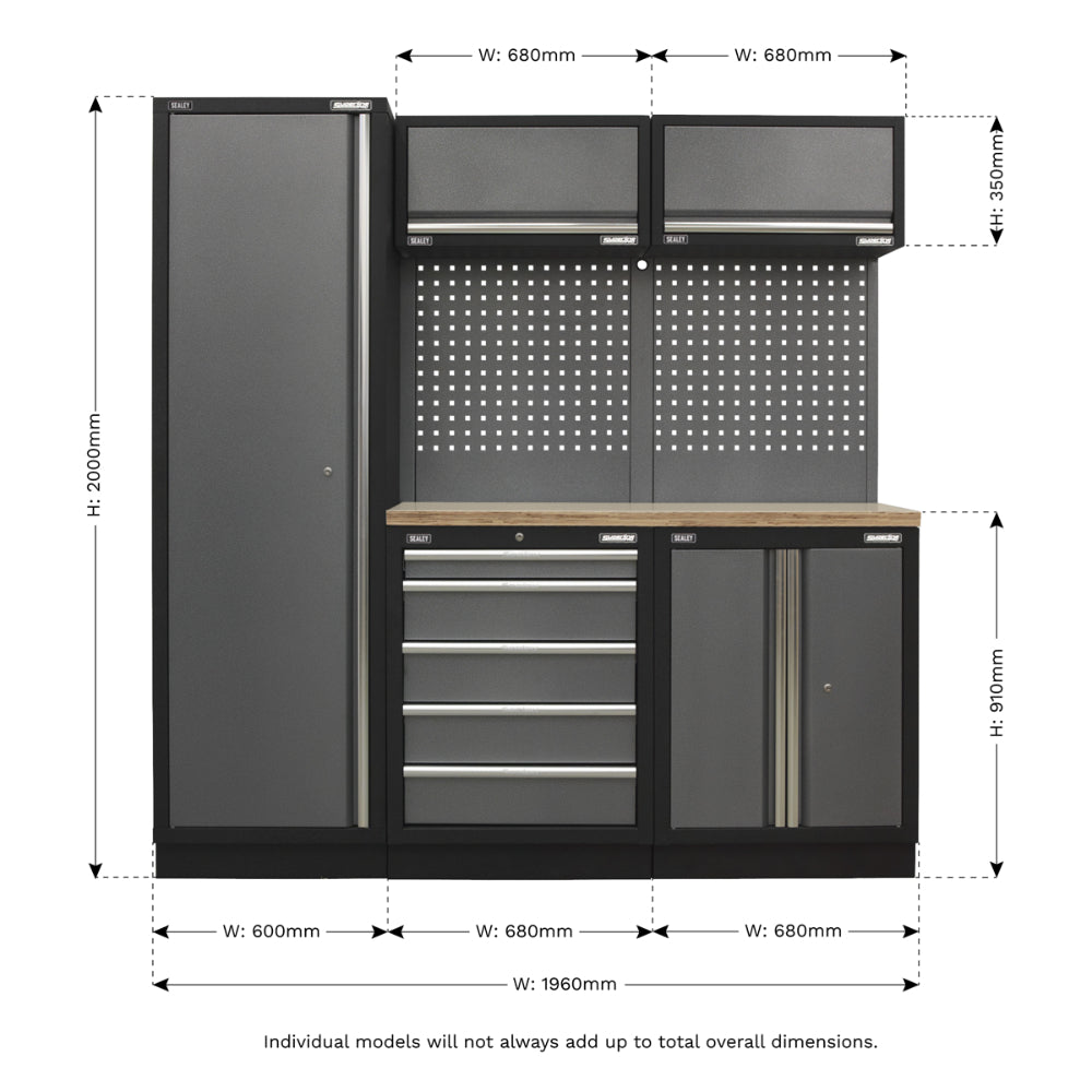 Superline PRO Storage System with Wood Worktop 1.96m APMSSTACK02W 10