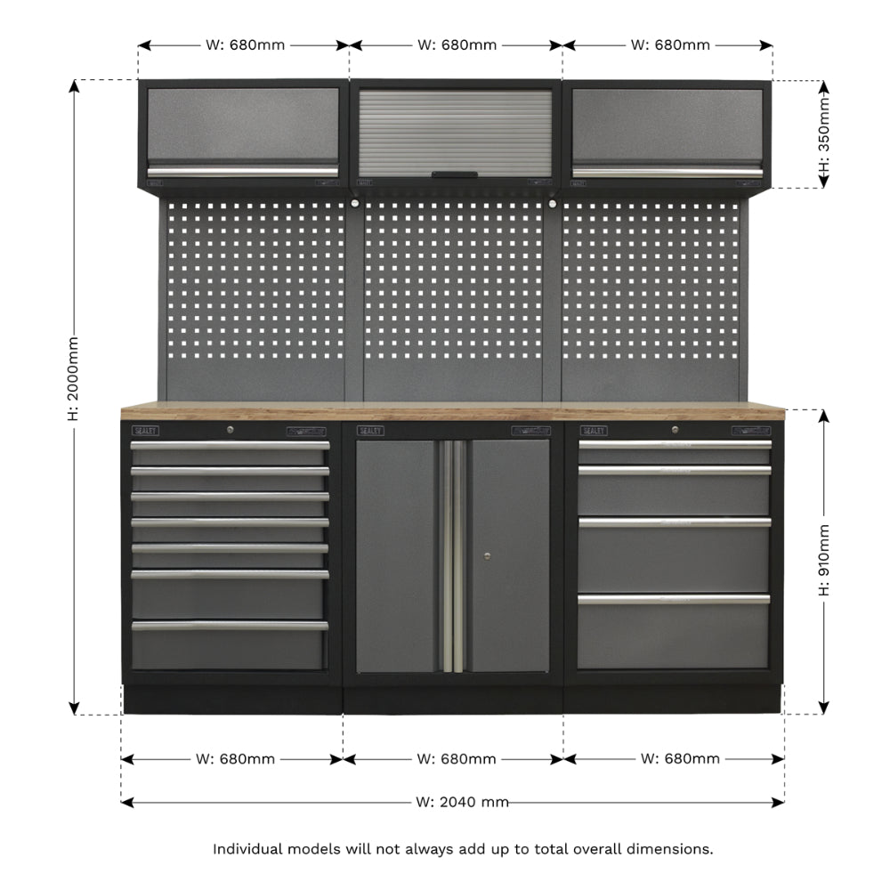 Superline PRO Storage System with Wood Worktop 2.04m APMSSTACK07W 11