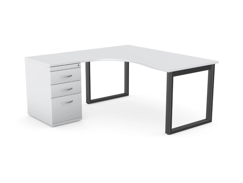 Switch 1 Person Radial Desk And Desk High Pedestal With Closed Leg In White And Black Finish