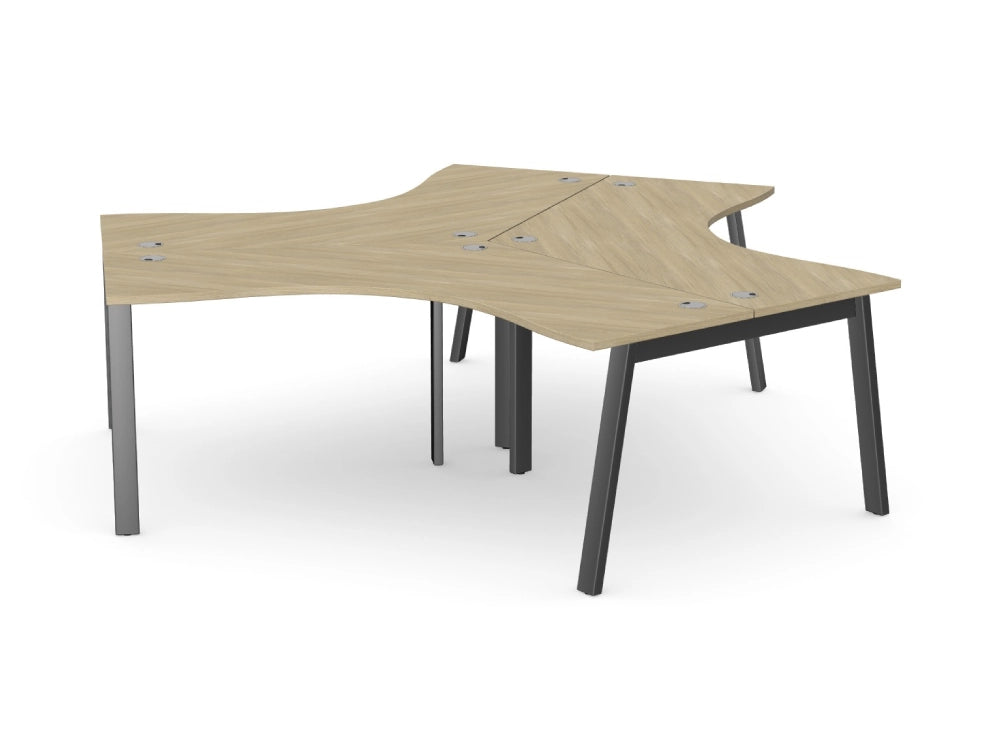 Switch 120 Degree 3 Person Bench with A Leg in Light Oak and Anthracite Finish