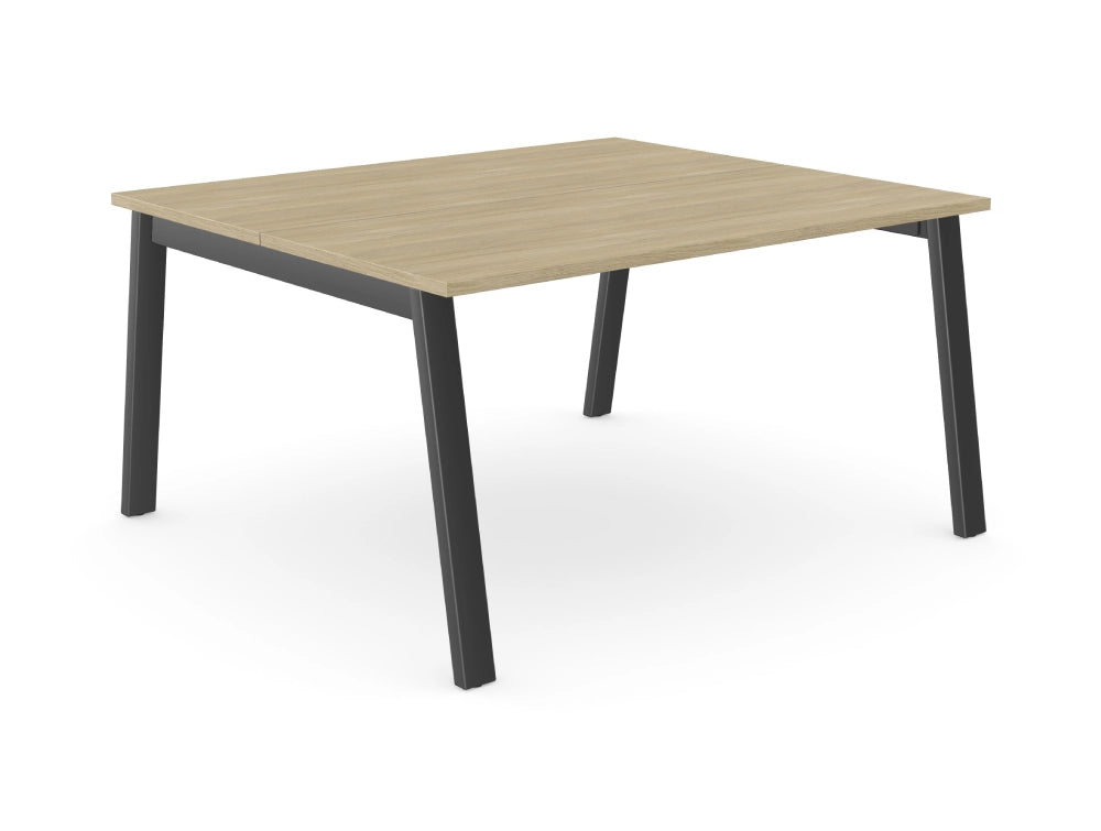 Switch 2 Person Modular Bench Desk With A Leg In Light Oak And Black Finish