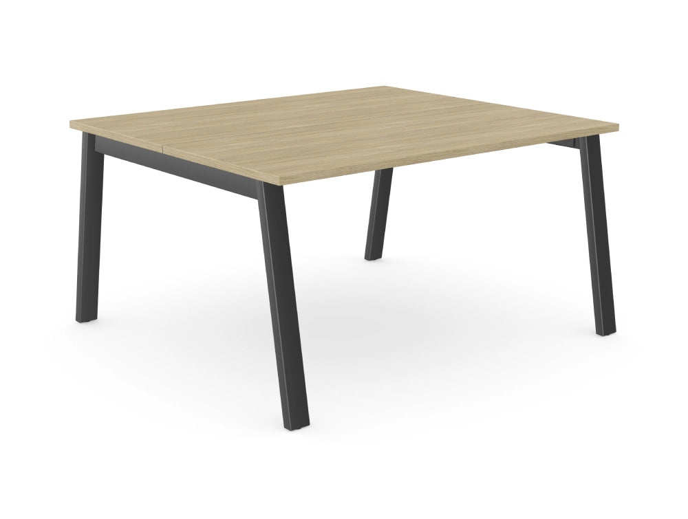 Switch 2 Person Modular Bench Desk with A Leg in Light Oak and Black Finish