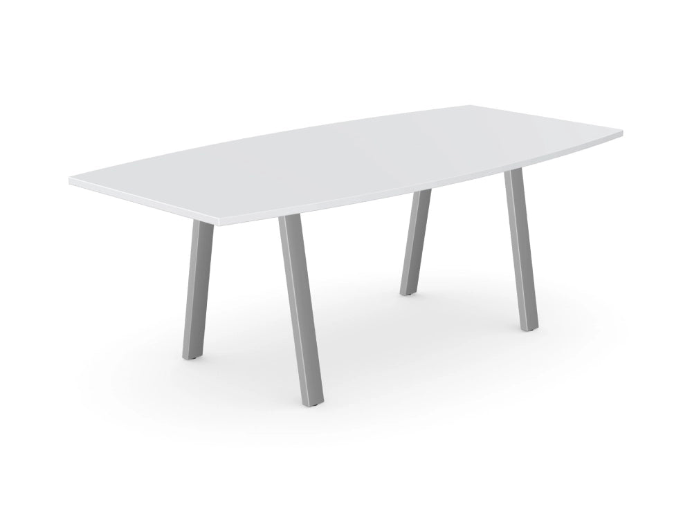 Switch Single Curved Meeting Table With A Leg In White And Silver Finish