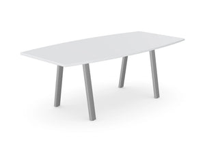 Switch Single Curved Meeting Table with A Leg in White and Silver Finish