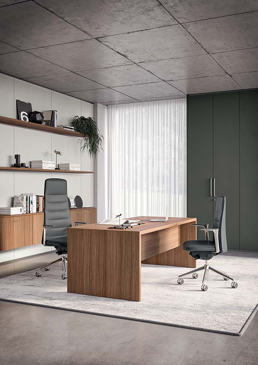 T45 Executive Table with Ergonomic Chair and Visitor Chair in Modern Office Setting