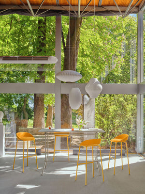 Team Upholstered High Stool with Hightop Table and Acoustic Panel in Breakout Setting 2
