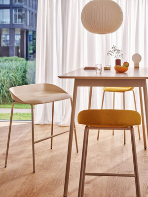 Team Upholstered High Stool with Hightop Table and High Bench in Breakout Setting 2