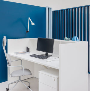 Tera Modular Reception Desk with High Back Office Chair and Pedestal in Reception Setting
