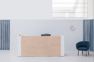 Tera Modular Reception Desk with Lounge Seating in Reception Setting