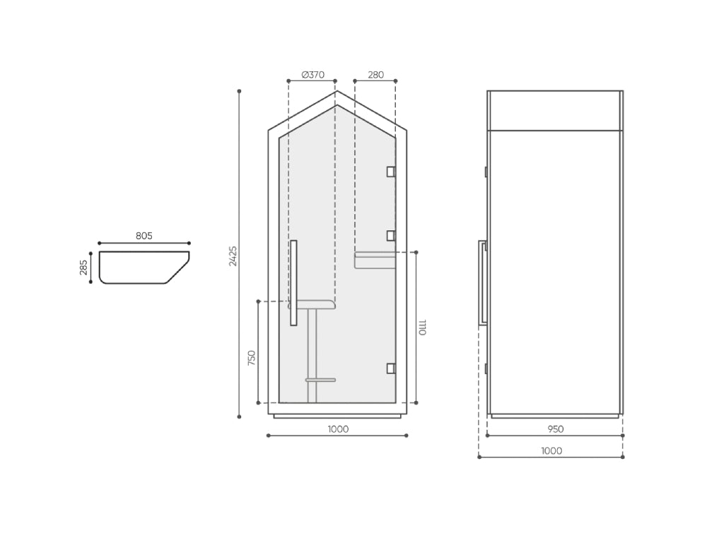 Treehouse Single Person Phonebooth with Stool Dimensions