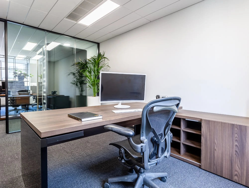 Twinlite Office Executive Manager Desk With Sideboard Drawer And Mesh Adjustable Chair