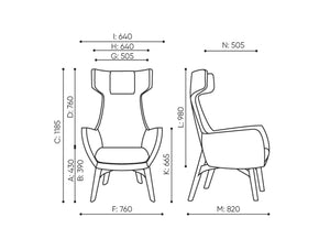 Umm High Backrest Lounge Chair with Wooden Legs Dimensions