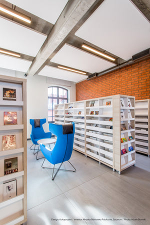 Umm Lounge Chair and Shelves in Library Setting