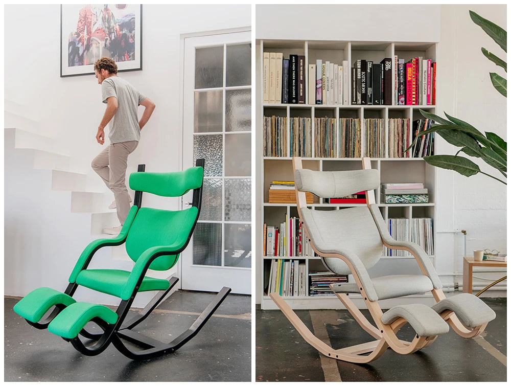 Varier Gravity Balans Zero Gravity Chair 8 In Green And Grey Finish In Different Settings
