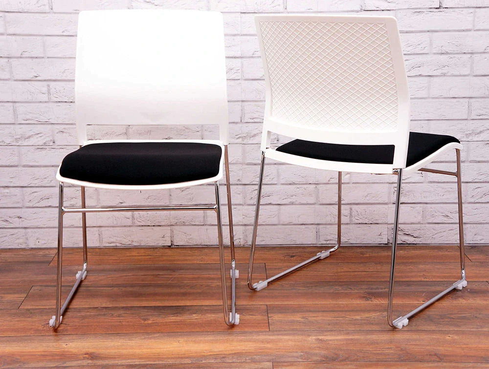 Verse Multipurpose Stacking Chair in White and Black Front and Rear View