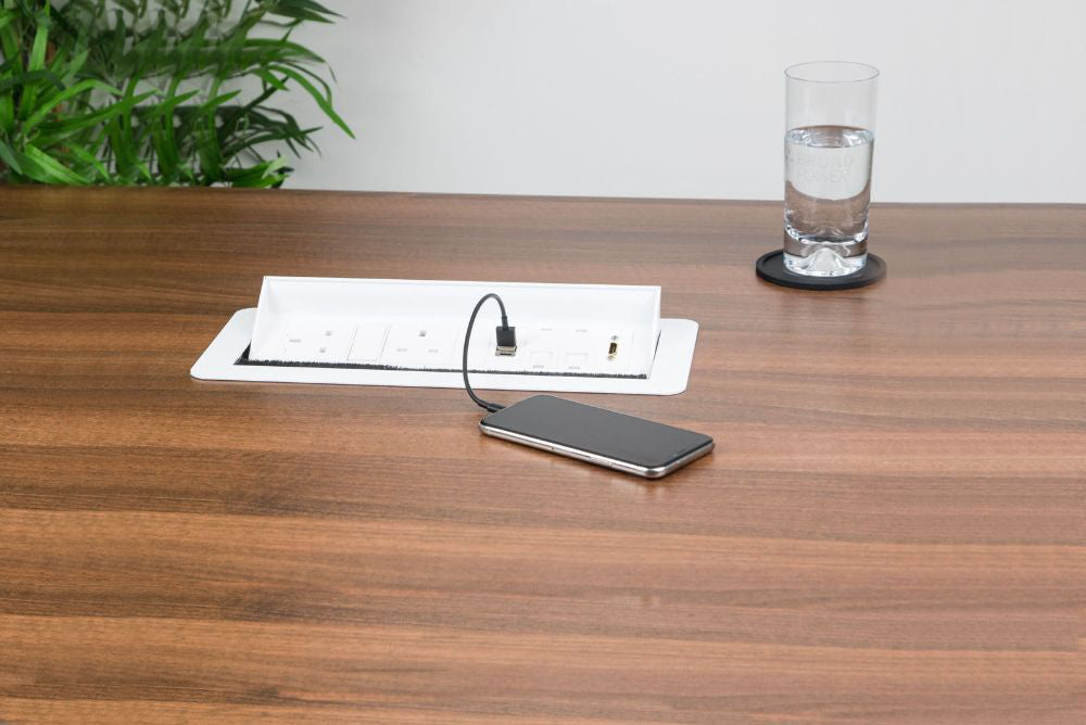Wave 2 UK Sockets In Desk Power Module White Attached in the Table 2