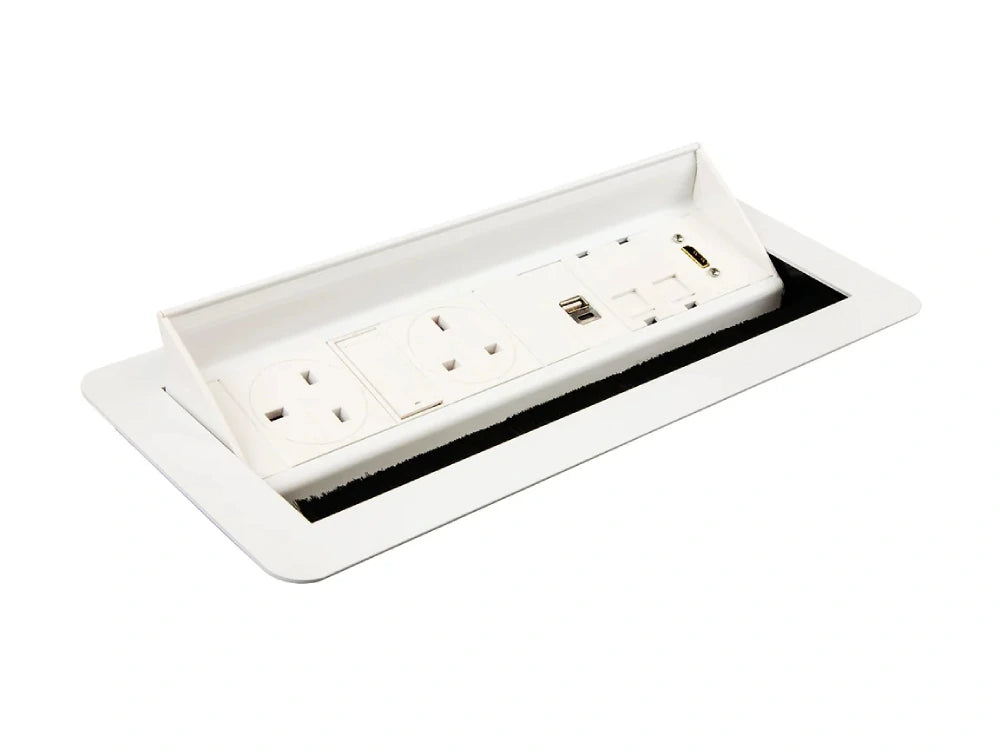 Wave In Desk Power Module With 2X Power 1X Usb A 1X Usb C Charge 2X Data Ports And 1X Hdmi White