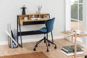 William Home Office Desk Wild Oak 8 with Blue Chair in Study Area Setup