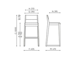 Woodbe High Stool with Footrest Dimensions