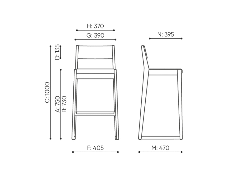 Woodbe High Stool with Footrest Dimensions