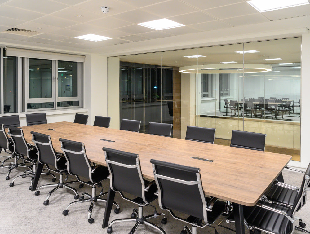 Wooden Rectangular A Leg Table With Boardroon Chair In Meeting Room Setting 2