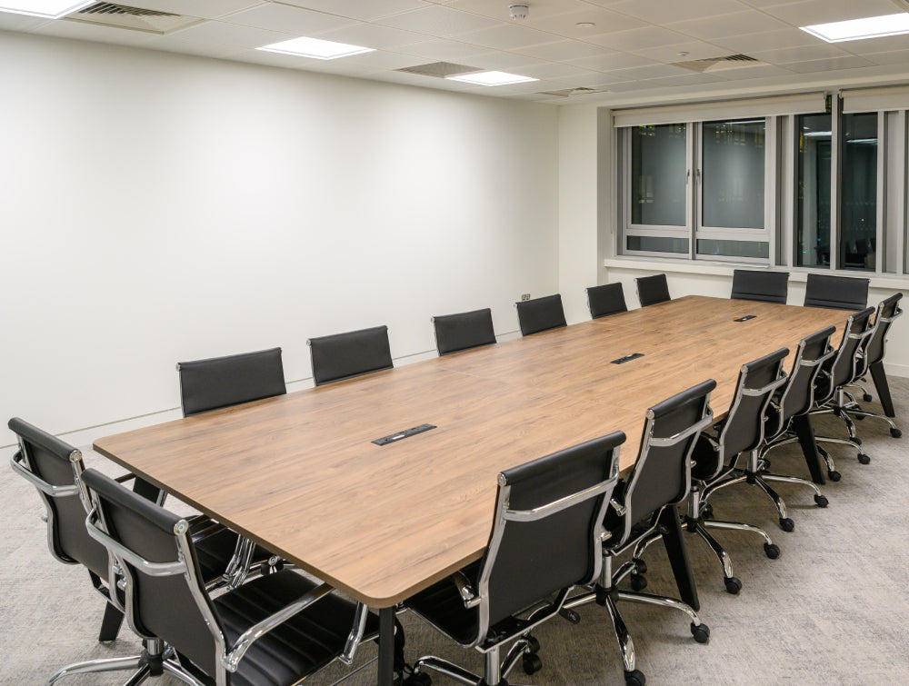 Wooden Rectangular A Leg Table With Boardroon Chair In Meeting Room Setting