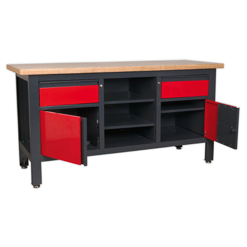 Workbench with 2 Drawers, 2 Cupboards & Open Storage