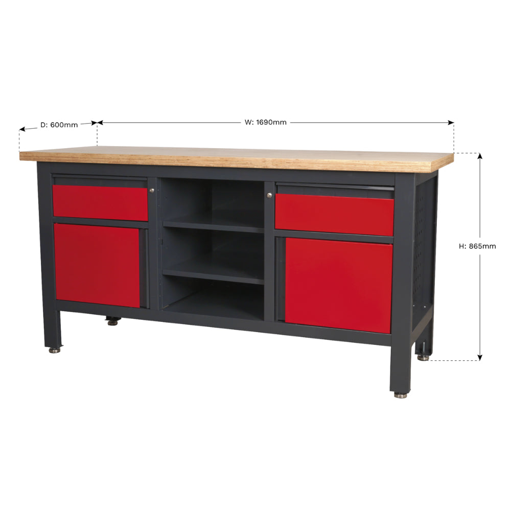 Workbench with 2 Drawers, 2 Cupboards and Open Storage AP1905A 9