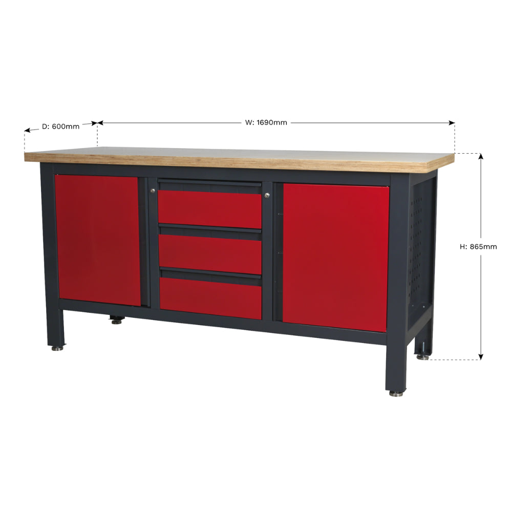 Workbench with 3 Drawers and 2 Cupboards AP1905C 5