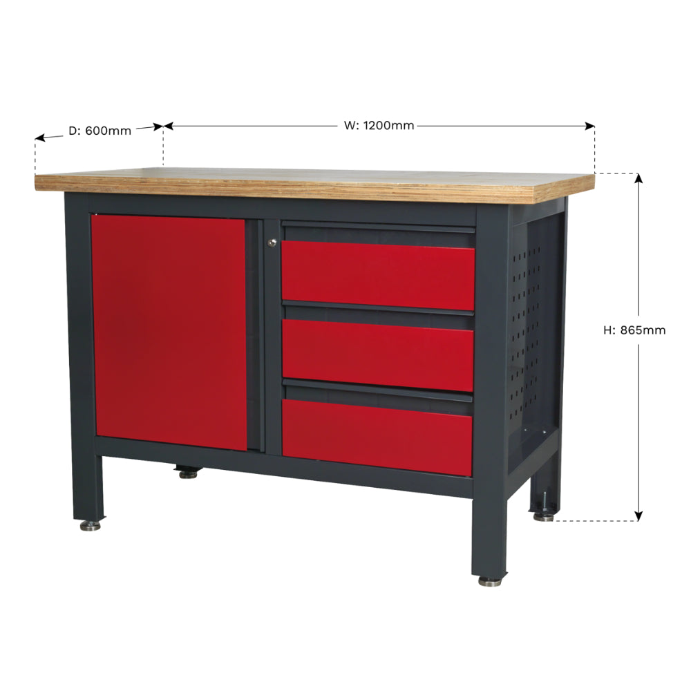 Workbench with 3 Drawers and Cupboard AP1372B 5