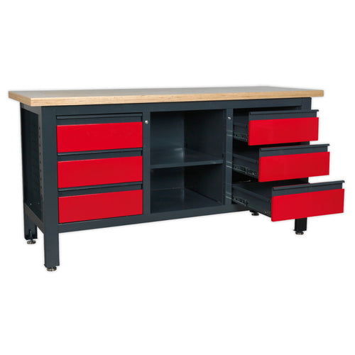 Workbench with 6 Drawers & Open Storage