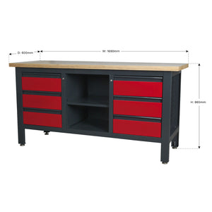 Workbench with 6 Drawers and Open Storage AP1905D 5