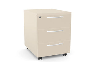 Ws.D Key 3-Drawer Pedestal in Uppsala Stone with White Curved Handle