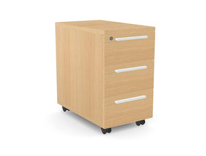 Ws.D Key 3-Drawer Slimline Pedestal in Beech with White Straight Handle