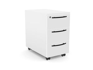 Ws.D Key 3-Drawer Slimline Pedestal in White with Silver Curved Handle