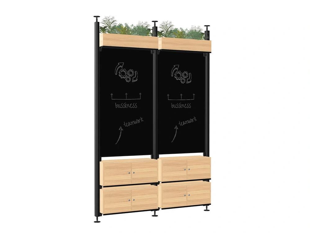WsD Decora Modular End Of Desk Glassboard with Lockers and Planters African Oak