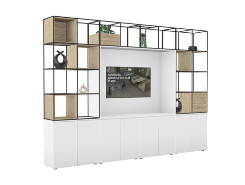 WsD Ionic Cube Grid Media Unit on Desk High Storage