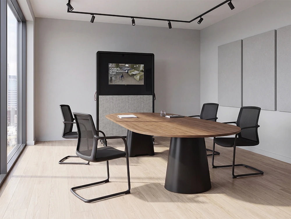 WsD Kontera Meeting Room Table with Sled Base Chair and Freestanding Screen