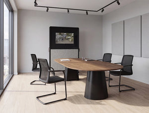 WsD Kontera Meeting Room Table with Sled Base Chair and Freestanding Screen