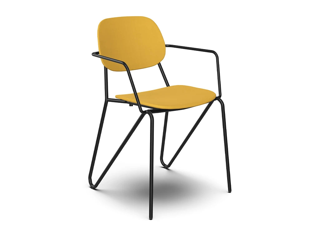 Ws.D Line Upholstered Chair with Curved Legs and Armrest