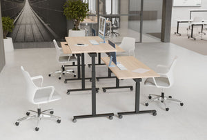 WsD Mara Mobile and Tilting Height Adjustable Table with Gesture Five Star Castors Meeting Room Chair and Indoor Plant in Modern Office Setting 2